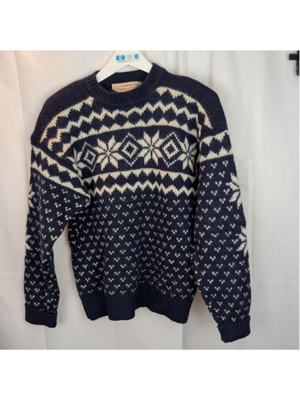 Club Monaco Vintage Navy and White Patterned Sweater Size L In EUC
